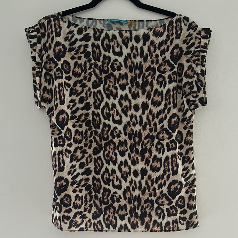 Alice + Olivia Brown and Black Boxy Cap Sleeve Blouse